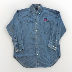 Planet‎ Hollywood Paris Vintage Mens Chambray Blue Denim Button Shirt Large 90s